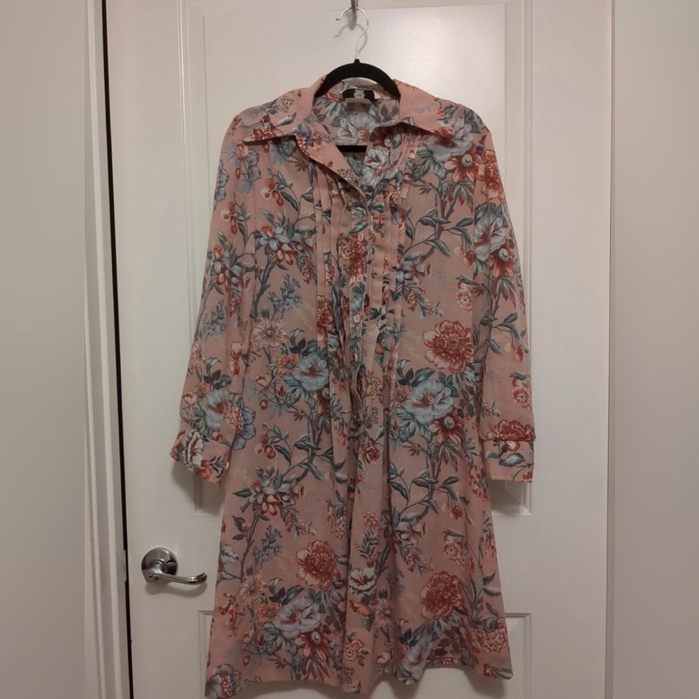 Vintage Floral long sleeve button down shirt Dress Kenny classic wool blend sz12
